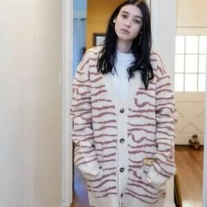 Drew house squiggle, cardigan, sketch, mascot, ivory mauve size xs